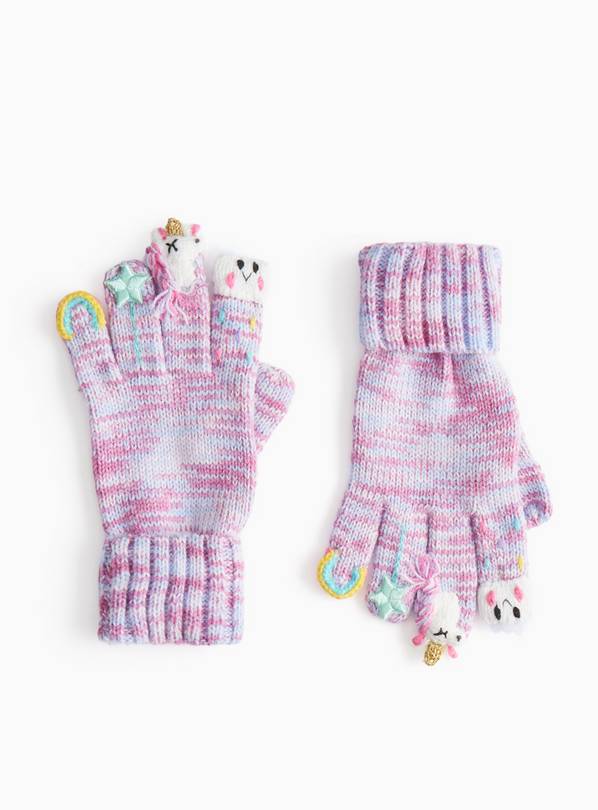 Purple Unicorn Knitted Finger Puppet Gloves 6-9 years